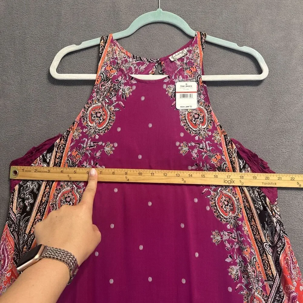 NWT Free People‎ Darjeeling Printed Slip Dress Size XS Magenta Boho Festival